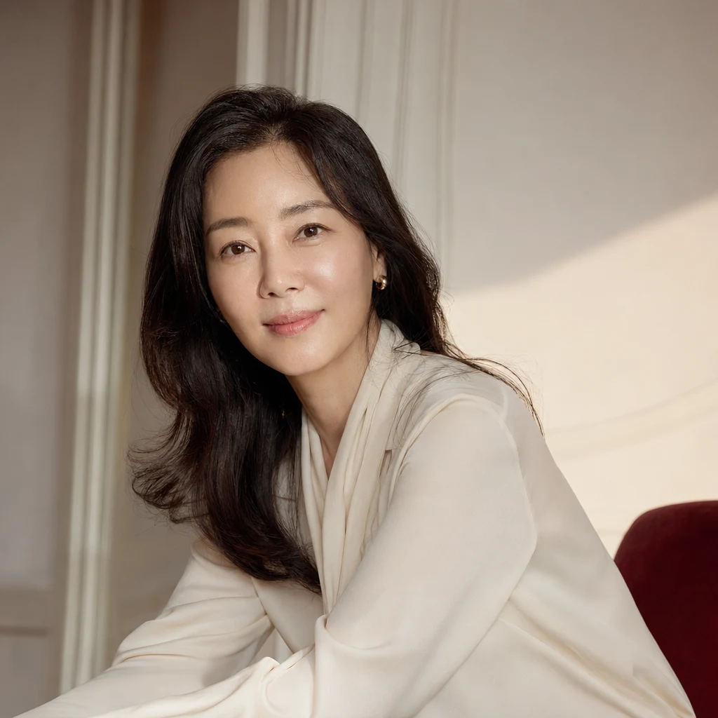 차분하고 자신감 있는 표정의 40대 초반 여성 — 자연스러운 결의 회복이 만든 1년 후의 인상