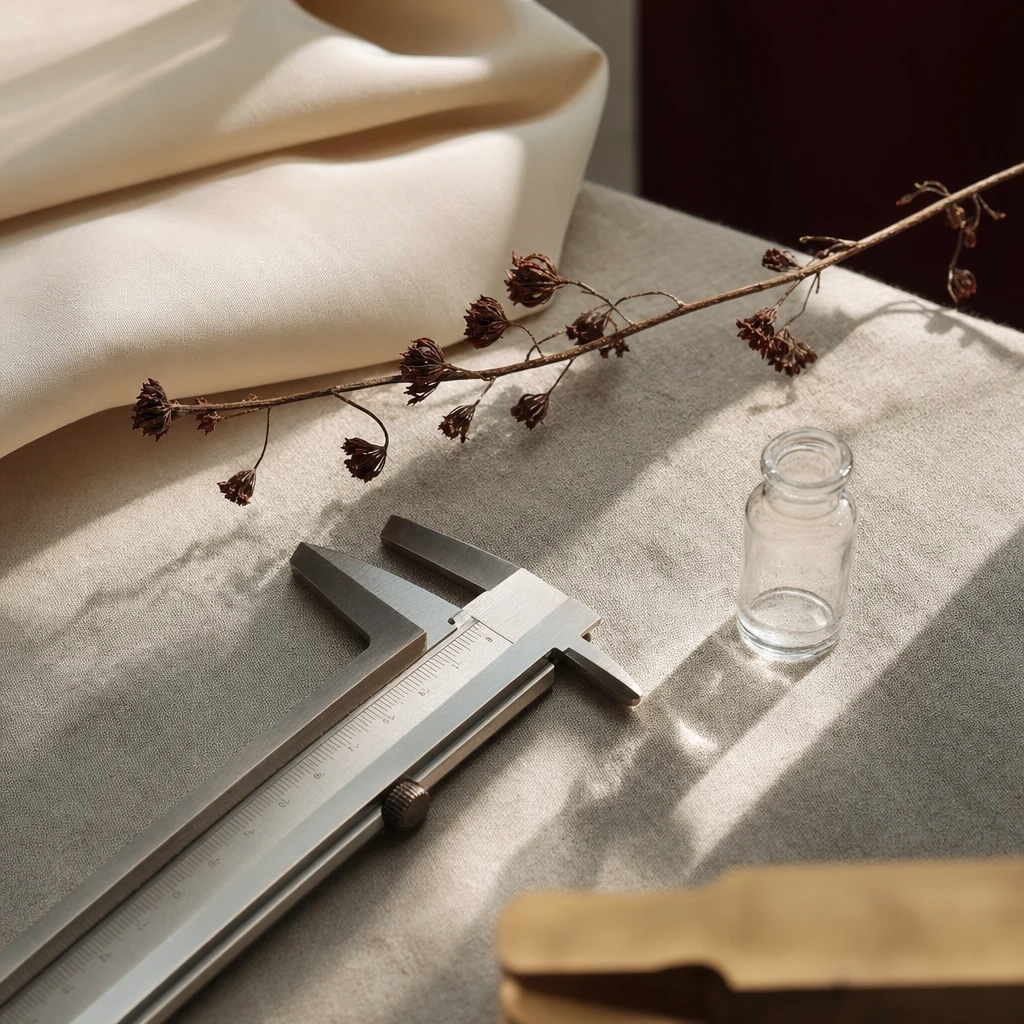 진료실 한 구석 — 정확한 측정 도구와 절제된 라인업